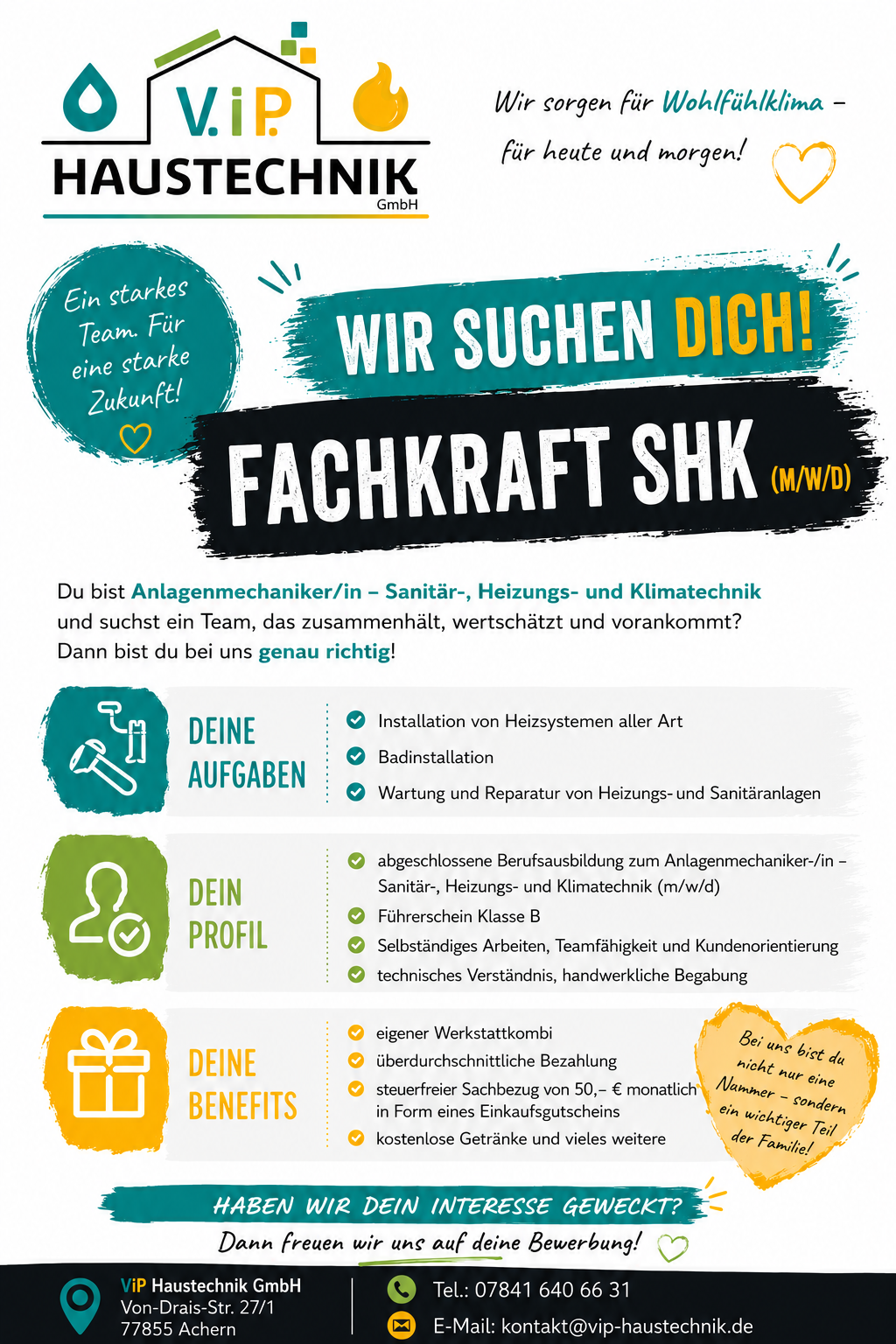 Stellenanzeige der VIP Haustechnik GmbH: Wir suchen Dich &ndash; Fachkraft SHK (m/w/d) f&uuml;r eine starke Zukunft